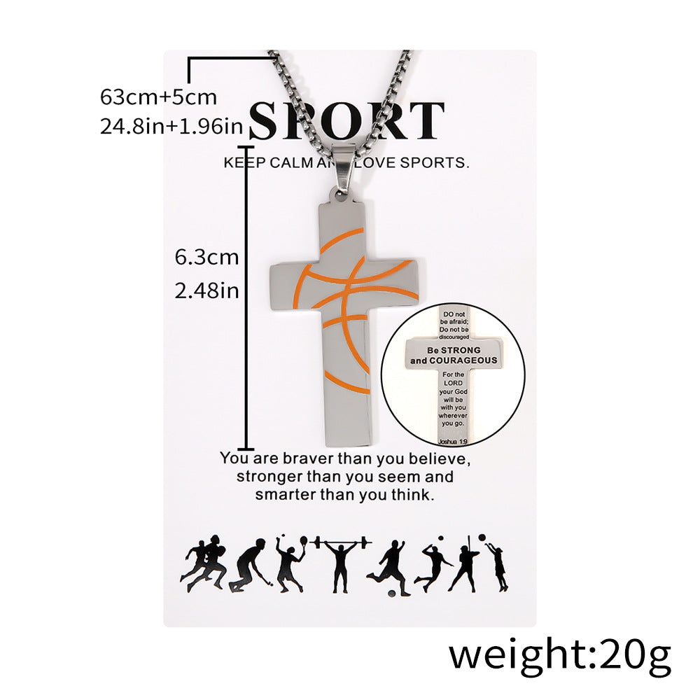 Wholesale Sports Style Basketball Rugby Football Stainless Steel Cross Pendant Necklace